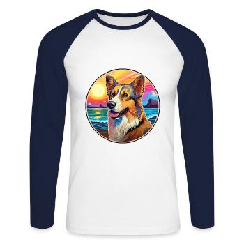 Bucovine Berger Chien Race Coloré Dessin Animé Eau - T-shirt baseball manches longues Homme - blanc/marine - Devant - Nik (191cm)