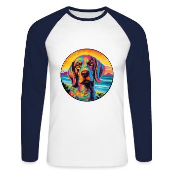 Canarian Warren Hound chien race coloré dessin animé W - T-shirt baseball manches longues Homme - blanc/marine - Devant - Nik (191cm)