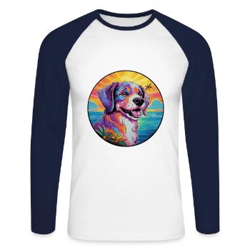 Cao de Castro Laboreiro Hunderasse Bunte Karikatur - Unisex Baseballshirt langarm - Weiß/Navy - Vorne - Nik (191cm)