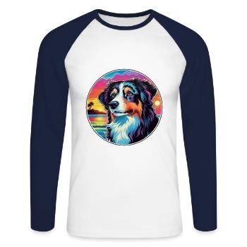 Carpathian Shepherd Dog Breed Colorful Cartoon Wat - Unisex Long Sleeve Baseball T-Shirt - white/navy - Front - Nik (191cm)