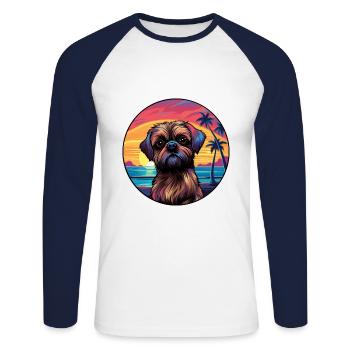 Bruxelles Griffon Chien Race Coloré Cartoon Waterc - T-shirt baseball manches longues Homme - blanc/marine - Devant - Nik (191cm)