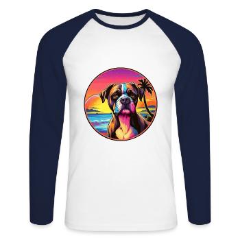 Bull Boxer Hund Rasse Bunte Karikatur Aquarell - Unisex Baseballshirt langarm - Weiß/Navy - Vorne - Nik (191cm)