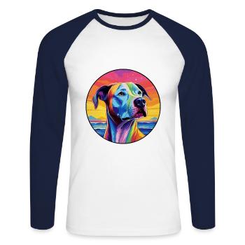 Bully Kutta Dog Breed Colorful Cartoon Watercolor - Unisex Long Sleeve Baseball T-Shirt - white/navy - Front - Nik (191cm)