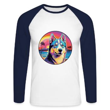 Labrador canadien Husky chien race coloré dessin animé - T-shirt baseball manches longues Homme - blanc/marine - Devant - Nik (191cm)