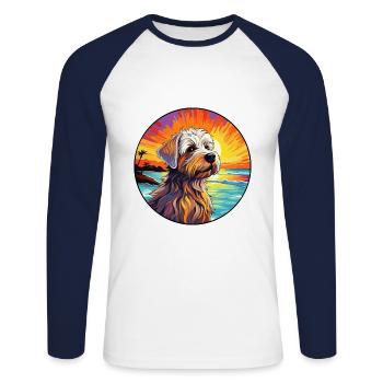 Cao de Seo Miguel Hunderasse Bunte Karikatur Wasser - Unisex Baseballshirt langarm - Weiß/Navy - Vorne - Nik (191cm)