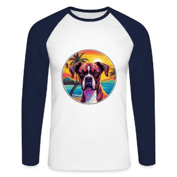 Boxer Hund Rasse Bunte Karikatur Aquarell - Unisex Baseballshirt langarm - Weiß/Navy - Vorne - Nik (191cm)