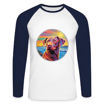 Baie de Chesapeake Retriever race de chien coloré Cartoo - T-shirt baseball manches longues Homme - blanc/marine - Devant - Nik (191cm)