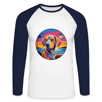 Chien Francais Dog Breed Colorful Cartoon Watercol - Unisex Long Sleeve Baseball T-Shirt - white/navy - Front - Nik (191cm)