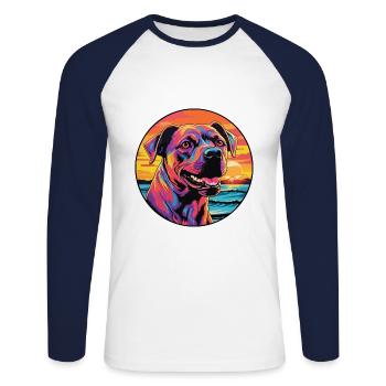 Cordoba Chien De Combat Race Coloré Cartoon Waterc - T-shirt baseball manches longues Homme - blanc/marine - Devant - Nik (191cm)