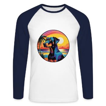 Dobermann Pinscher Hunderasse Buntes Karikatur Wasser - Unisex Baseballshirt langarm - Weiß/Navy - Vorne - Nik (191cm)