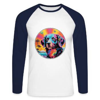 Drever Hunderasse Buntes Karikatur-Aquarell - Unisex Baseballshirt langarm - Weiß/Navy - Vorne - Nik (191cm)