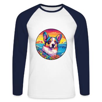 Cardigan Welsh Corgi Dog Breed Colorful Cartoon Wa - Unisex Long Sleeve Baseball T-Shirt - white/navy - Front - Nik (191cm)