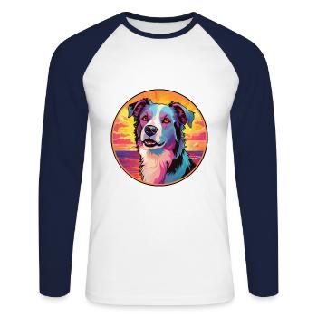 Race de chien de berger d’Asie centrale Dessin animé coloré - T-shirt baseball manches longues Homme - blanc/marine - Devant - Nik (191cm)