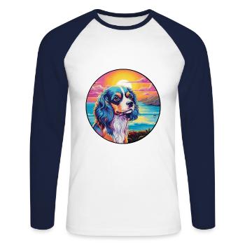 Cavalier Dog Breed Colorful Cartoon Watercolor - Unisex Long Sleeve Baseball T-Shirt - white/navy - Front - Nik (191cm)
