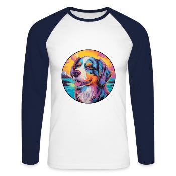 Caucasian Ovcharka Dog Breed Colorful Cartoon Wate - Unisex Long Sleeve Baseball T-Shirt - white/navy - Front - Nik (191cm)