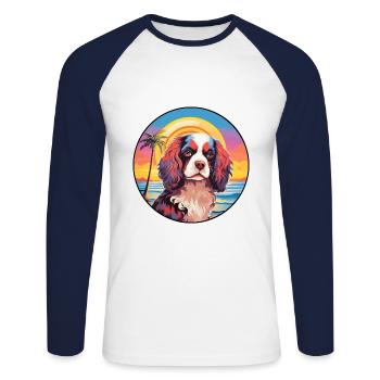 Cavalier King Charles Épagneul Race De Chien Coloré C - T-shirt baseball manches longues Homme - blanc/marine - Devant - Nik (191cm)