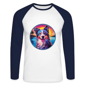 Chien de berger croate race de chien coloré dessin animé eau - T-shirt baseball manches longues Homme - blanc/marine - Devant - Nik (191cm)