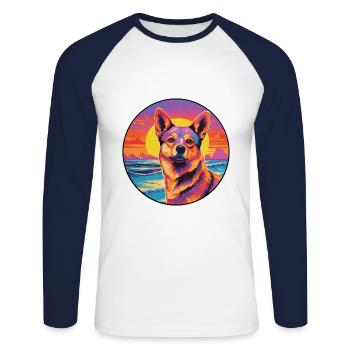 Dingo-Hunderasse Buntes Cartoon-Aquarell - Unisex Baseballshirt langarm - Weiß/Navy - Vorne - Nik (191cm)