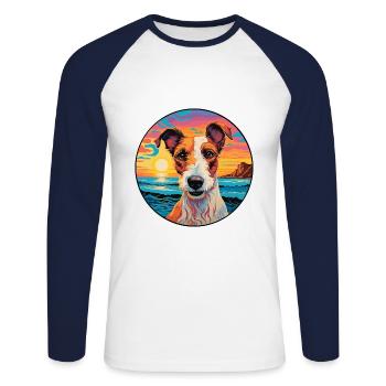 Chilean Fox Terrier Dog Breed Colorful Cartoon Wat - Unisex Long Sleeve Baseball T-Shirt - white/navy - Front - Nik (191cm)