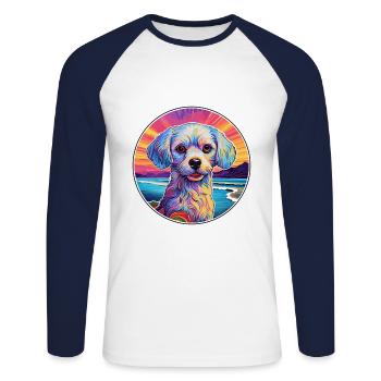 Race de chien impérial chinois coloré dessin animé Waterc - T-shirt baseball manches longues Homme - blanc/marine - Devant - Nik (191cm)