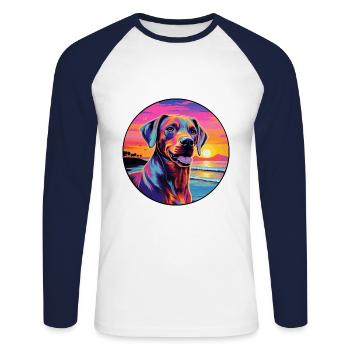 Cimarron Uruguayo Dog Breed Colorful Cartoon Water - Unisex Long Sleeve Baseball T-Shirt - white/navy - Front - Nik (191cm)
