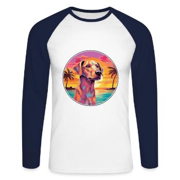 Cretan Hound Dog Breed Colorful Cartoon Watercolor - Unisex Long Sleeve Baseball T-Shirt - white/navy - Front - Nik (191cm)