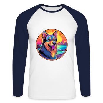Race de chien de berger croate Eau de dessin animé coloré - T-shirt baseball manches longues Homme - blanc/marine - Devant - Nik (191cm)