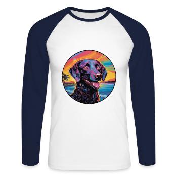 Curly Coated Retriever Dog Breed Colorful Cartoon - Unisex Long Sleeve Baseball T-Shirt - white/navy - Front - Nik (191cm)