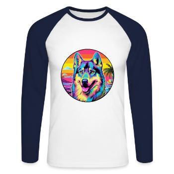 Tschechoslowakischer Wolfshund Hunderasse Bunte Karikatur - Unisex Baseballshirt langarm - Weiß/Navy - Vorne - Nik (191cm)