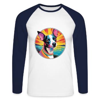 Decker Rat Terrier Dog Breed Colorful Cartoon Wate - Unisex Long Sleeve Baseball T-Shirt - white/navy - Front - Nik (191cm)