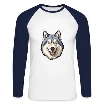 Alaskan Malamute Dog Breed Cartoon Kawaii Illustra - Unisex Long Sleeve Baseball T-Shirt - white/navy - Front - Nik (191cm)