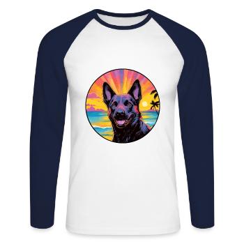 Berger Hollandais Chien Race Coloré Cartoon Watercol - T-shirt baseball manches longues Homme - blanc/marine - Devant - Nik (191cm)