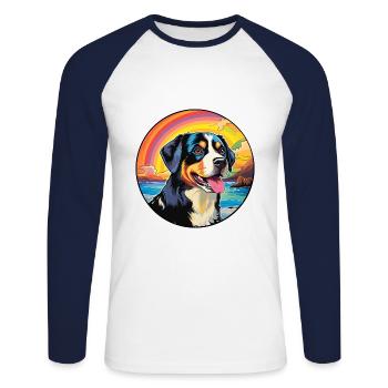 Entlebucher Mountain Dog Breed Coloré Cartoon Wa - T-shirt baseball manches longues Homme - blanc/marine - Devant - Nik (191cm)
