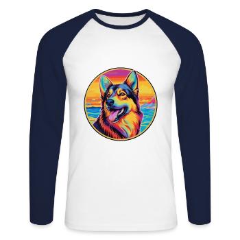 Race de chien de berger d’Europe de l’Est Dessin animé coloré - T-shirt baseball manches longues Homme - blanc/marine - Devant - Nik (191cm)