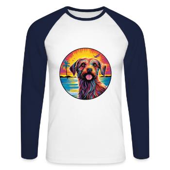 Dutch Smoushond Dog Breed Colorful Cartoon Waterco - Unisex Long Sleeve Baseball T-Shirt - white/navy - Front - Nik (191cm)