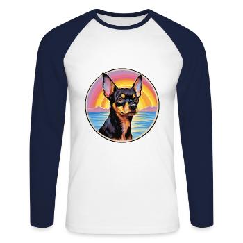 English Toy Terrier Dog Breed Colorful Cartoon Wat - Unisex Long Sleeve Baseball T-Shirt - white/navy - Front - Nik (191cm)