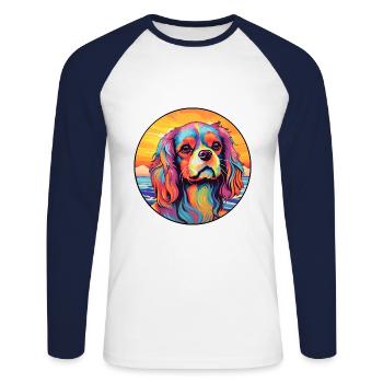 Anglais Jouet Épagneul Chien Race Coloré Dessin Animé Wat - T-shirt baseball manches longues Homme - blanc/marine - Devant - Nik (191cm)