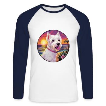 Anglais Terrier Blanc Chien Race Coloré Cartoon W - T-shirt baseball manches longues Homme - blanc/marine - Devant - Nik (191cm)