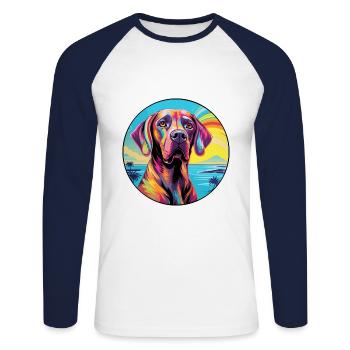 Brasileiro chien race coloré dessin animé aquarelle - T-shirt baseball manches longues Homme - blanc/marine - Devant - Nik (191cm)