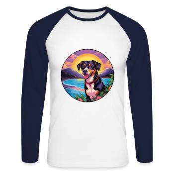 Chien de montagne de Formose race coloré dessin animé eau - T-shirt baseball manches longues Homme - blanc/marine - Devant - Nik (191cm)