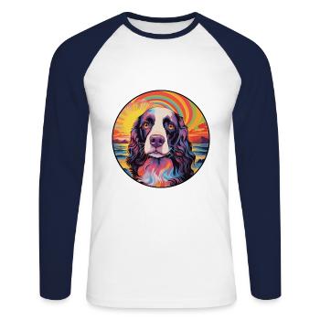 Anglais Springer Épagneul Race De Chien Coloré Cartoo - T-shirt baseball manches longues Homme - blanc/marine - Devant - Nik (191cm)