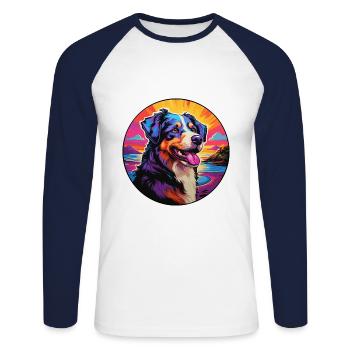 Estrela Chien De Montagne Race Coloré Cartoon Waterc - T-shirt baseball manches longues Homme - blanc/marine - Devant - Nik (191cm)