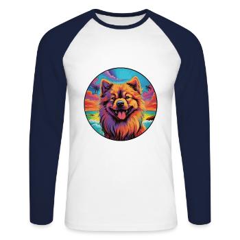 Eurasier Dog Breed Colorful Cartoon Watercolor - Unisex Long Sleeve Baseball T-Shirt - white/navy - Front - Nik (191cm)