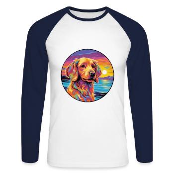 Fauve De Bretagne Dog Breed Colorful Cartoon Water - Unisex Long Sleeve Baseball T-Shirt - white/navy - Front - Nik (191cm)