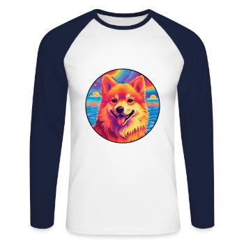Finnischer Spitz Hunderasse Bunte Karikatur Watercolo - Unisex Baseballshirt langarm - Weiß/Navy - Vorne - Nik (191cm)
