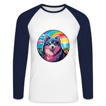 Finnish Lapphund Dog Breed Colorful Cartoon Waterc - Unisex Long Sleeve Baseball T-Shirt - white/navy - Front - Nik (191cm)