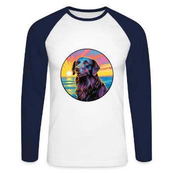 Flat Coated Retriever Dog Breed Colorful Cartoon W - Unisex Long Sleeve Baseball T-Shirt - white/navy - Front - Nik (191cm)
