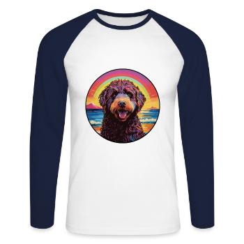 Friesische Wasserhundrasse Bunte Karikatur Watercolo - Unisex Baseballshirt langarm - Weiß/Navy - Vorne - Nik (191cm)
