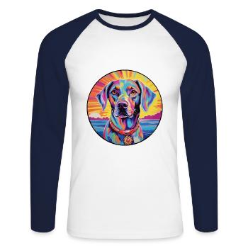 Gascon Saintongeois Race De Chien Coloré Cartoon Wat - T-shirt baseball manches longues Homme - blanc/marine - Devant - Nik (191cm)
