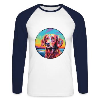 Français Bretagne chien race coloré dessin animé Waterco - T-shirt baseball manches longues Homme - blanc/marine - Devant - Nik (191cm)